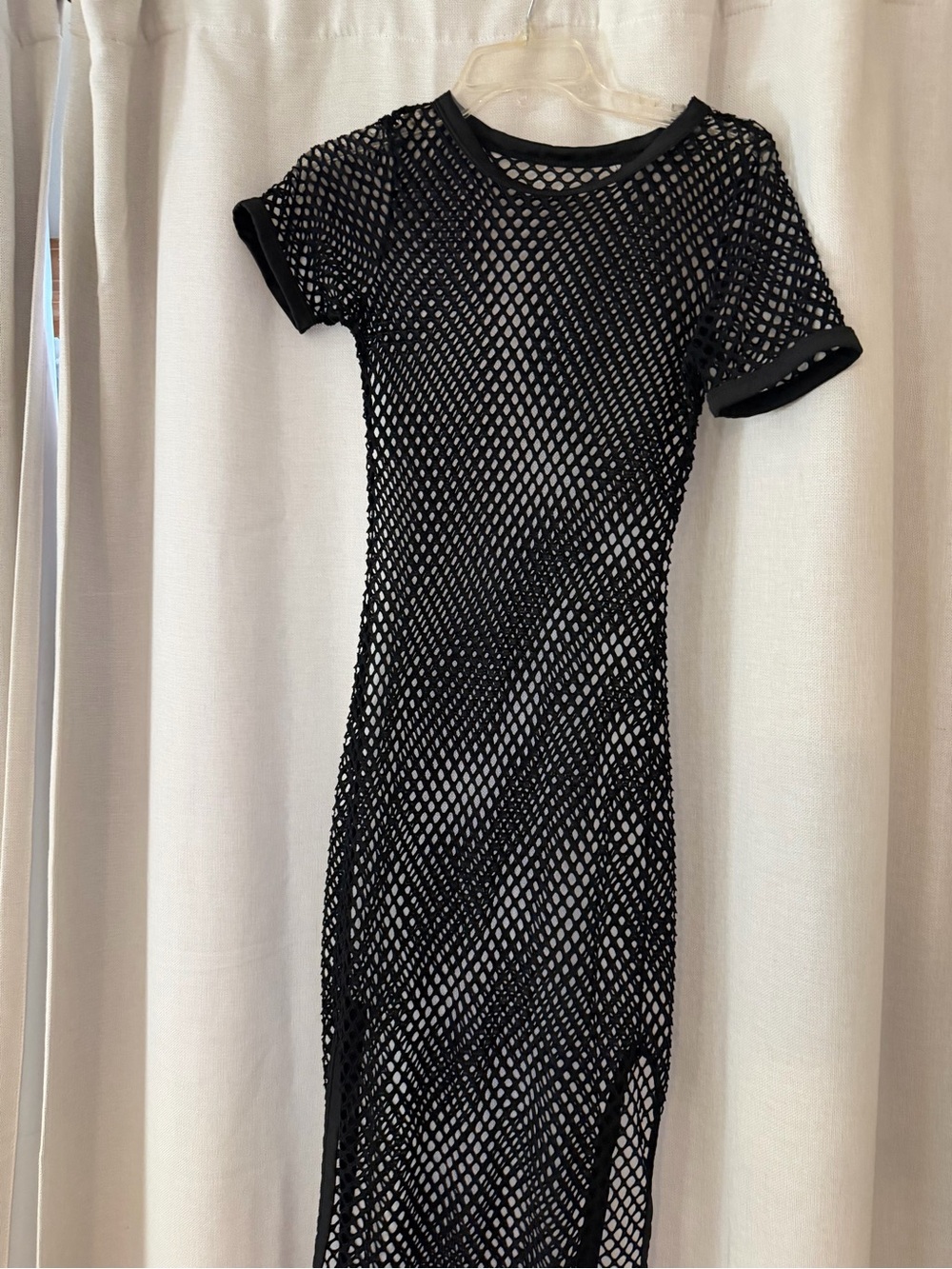 SHEIN Black Short-Sleeve Fishnet Maxi Cover-Up